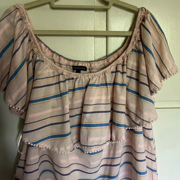 Lane Bryant OFfF Shoulder Pink Stripe ruffle 100% Cotton Top Size 22/24 - Picture 3 of 11
